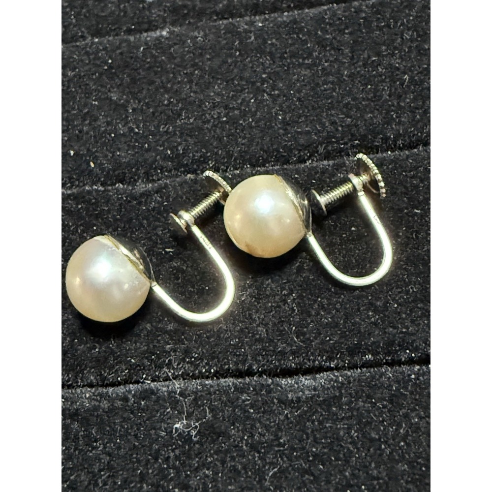 14k Earrings White Gold And Genuine Pearl Screwback Earrings Vintage